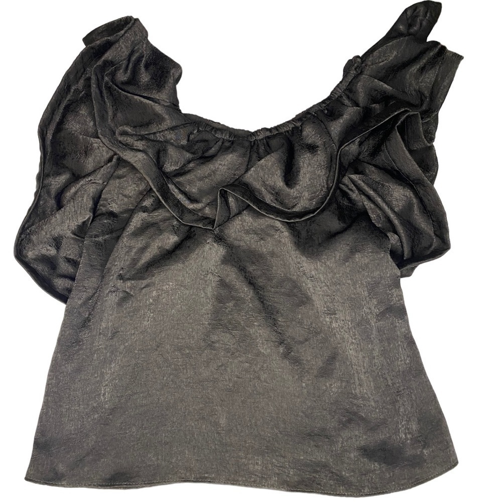NWT MISA LOS ANGELES BLACK RUFFLE BLOUSE WITH FLUTTER SLEEVE DETAIL
